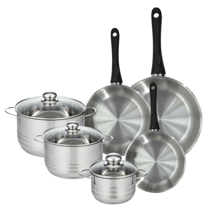 Batterie de cuisine Geneva en inox - 3 poêles et 3 faitouts assortis