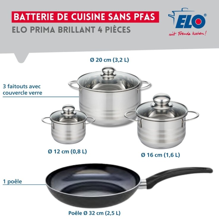 Batterie de cuisine Prima Brillant en aluminium et inox - 4 pièces