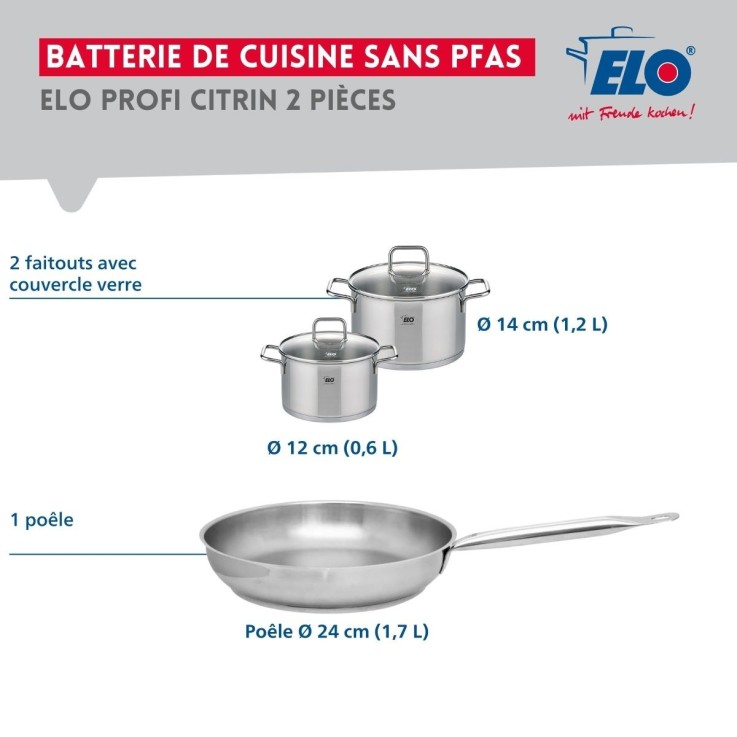 Batterie de cuisine Profi Citrin en inox - 24, 12 et 14 cm