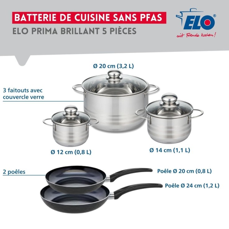 Batterie de cuisine Prima Brillant en aluminium et inox - 5 pièces - noire