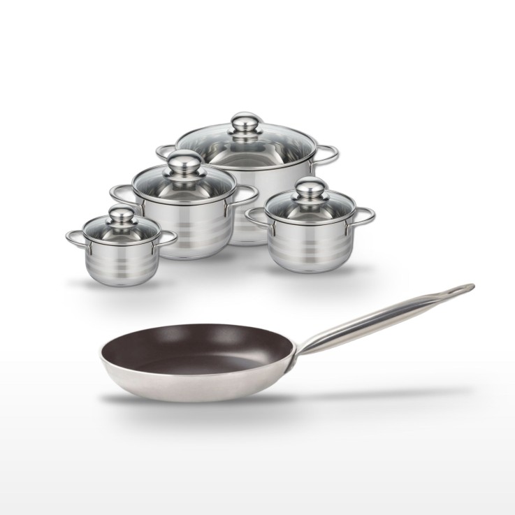 Batterie de cuisine Bistro Line et Brillant en aluminium et inox - 5 pièces