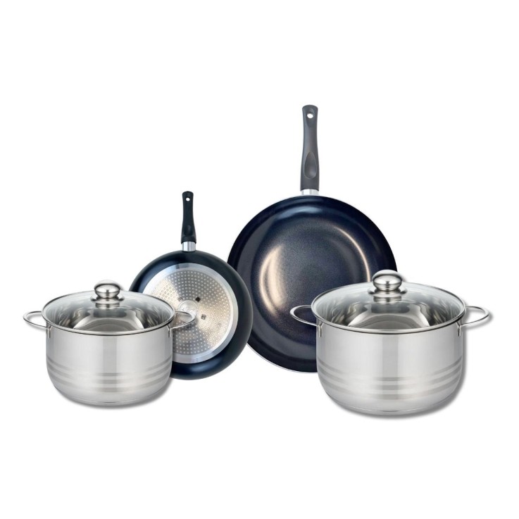 Batterie de cuisine Prima Brillant en aluminium et inox - 6 pièces - noire