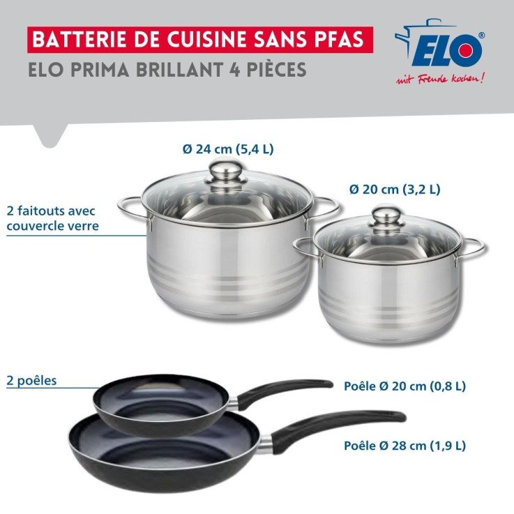 Batterie de cuisine Prima Brillant en aluminium et inox - 6 pièces - noire
