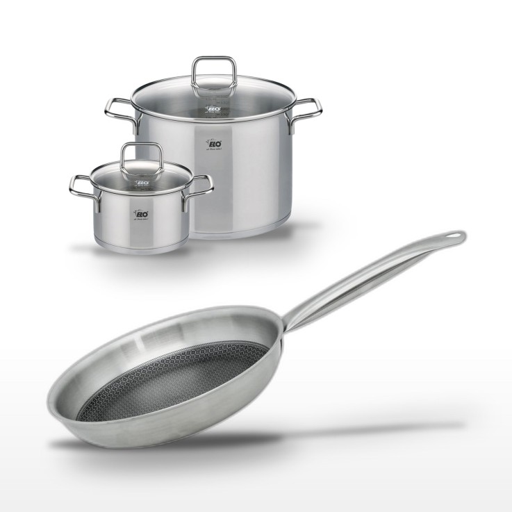 Batterie de cuisine Relief Solution en inox - 20, 24 et 26 cm