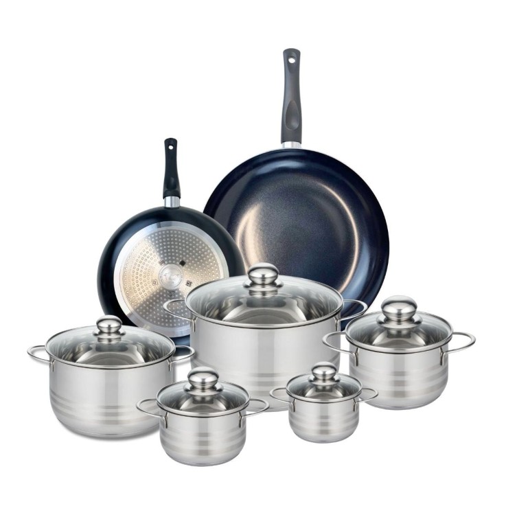 Batterie de cuisine Prima Brillant en aluminium et inox - 12 pièces - noire