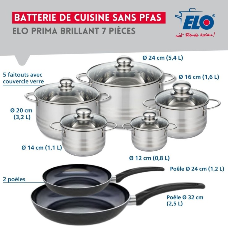 Batterie de cuisine Prima Brillant en aluminium et inox - 12 pièces - noire
