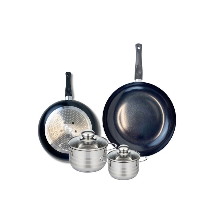 Batterie de cuisine Prima Brillant en aluminium et inox - 24/28 cm - 12/14 cm - noir