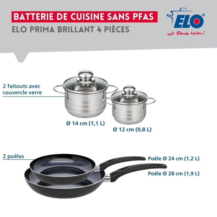 Batterie de cuisine Prima Brillant en aluminium et inox - 24/28 cm - 12/14 cm - noir