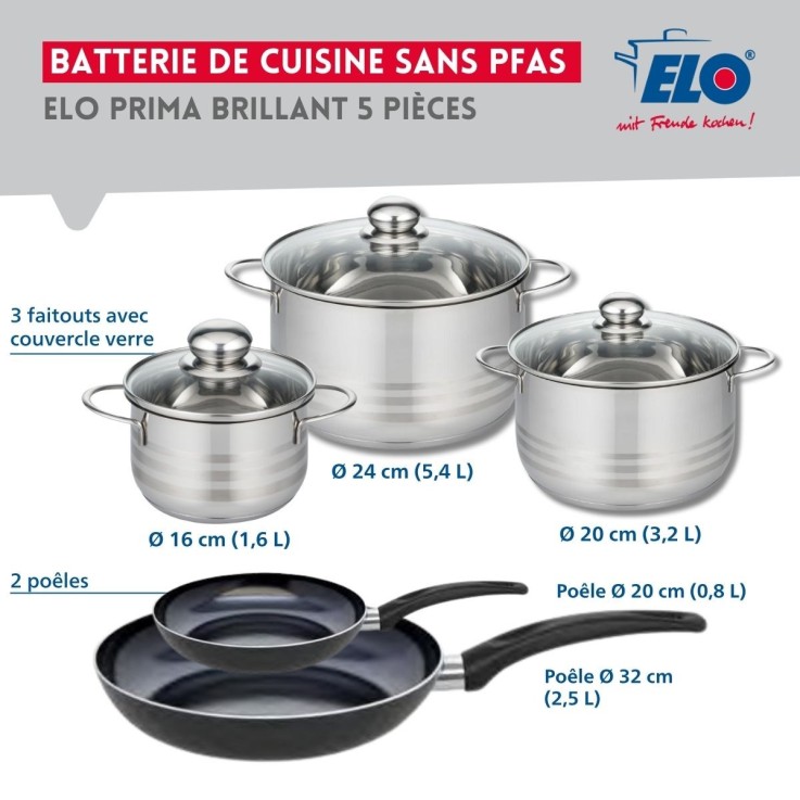 Batterie de cuisine Prima Brillant en aluminium et inox - 5 pièces - noire