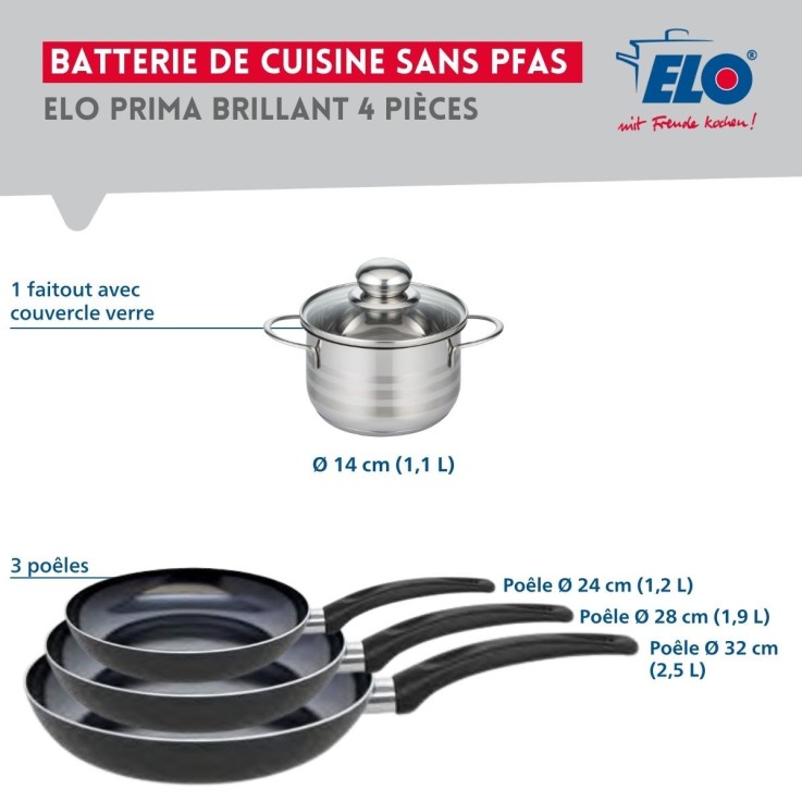 Batterie de cuisine Prima Brillant en aluminium et inox - 4 pièces