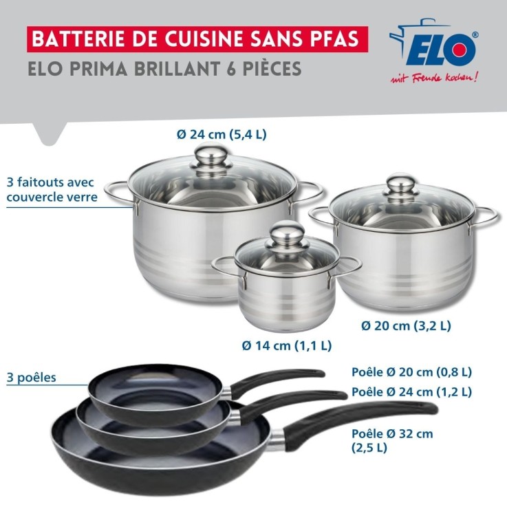 Batterie de cuisine Prima Brillant en aluminium et inox - 6 pièces