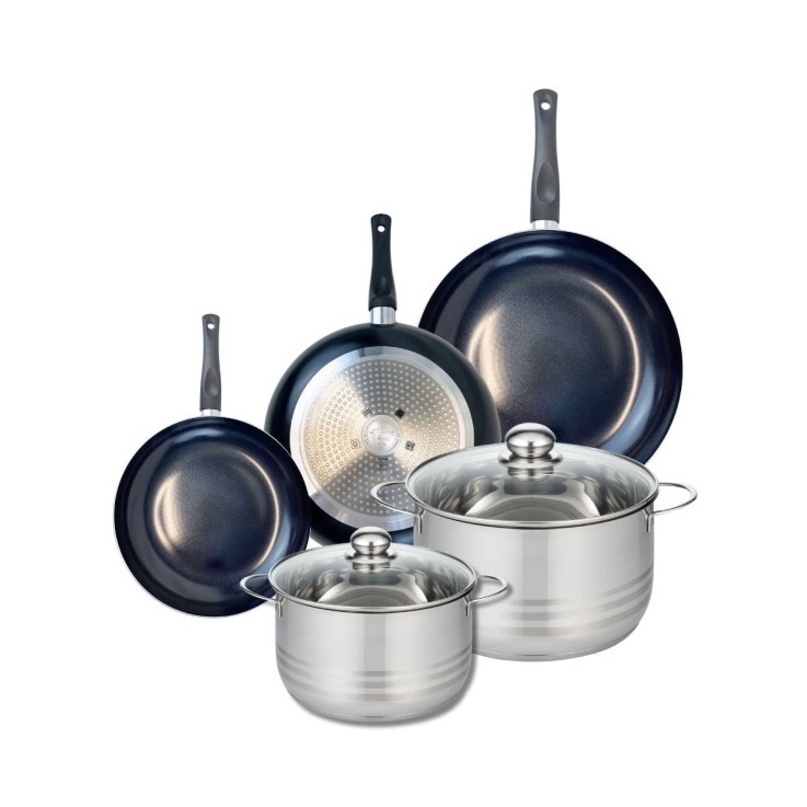 Batterie de cuisine Prima Brillant en aluminium et inox - 20/24/28 cm - noire