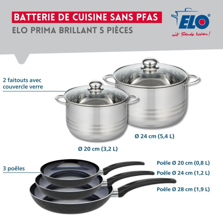 Batterie de cuisine Prima Brillant en aluminium et inox - 20/24/28 cm - noire