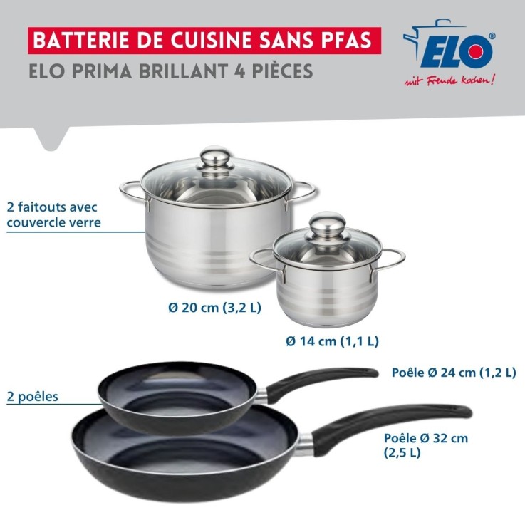 Batterie de cuisine Prima Brillant en aluminium et inox - 4 pièces - noire