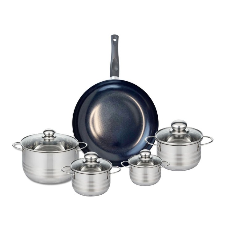 Batterie de cuisine Prima Brillant en aluminium et inox - 5 pièces - noire