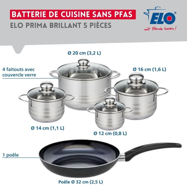 Batterie de cuisine Prima Brillant en aluminium et inox - 5 pièces - noire