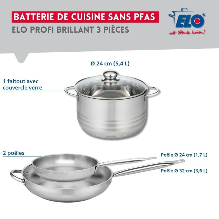 Batterie de cuisine Profi Brillant en inox - 24 et 32 cm