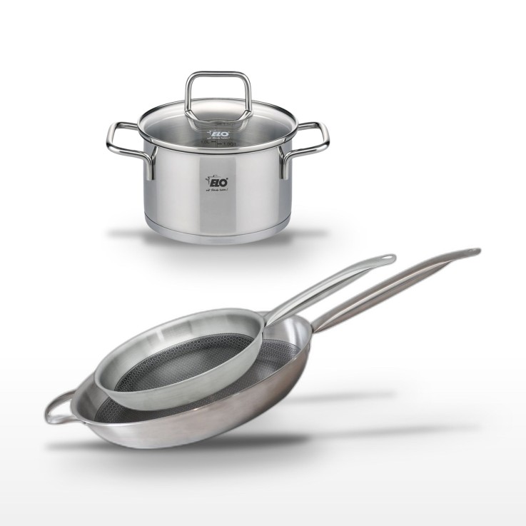 Batterie de cuisine Relief Solution en inox - 32, 28 et 20 cm - gris
