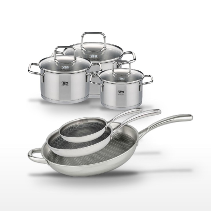 Batterie de cuisine Relief Evolution en inox - 3 poêles et 3 faitouts