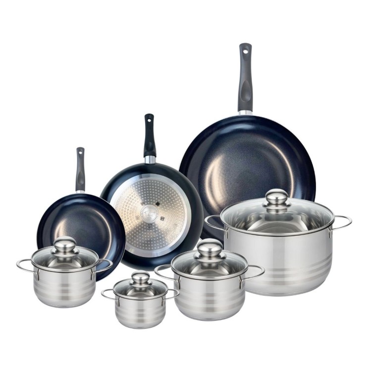 Batterie de cuisine Prima Brillant en aluminium et inox - 7 pièces - noire