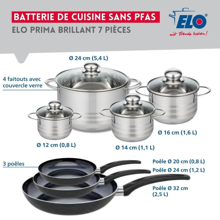 Batterie de cuisine Prima Brillant en aluminium et inox - 7 pièces - noire