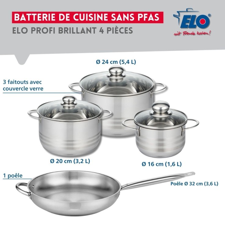Batterie de cuisine Profi Brillant en inox - 32 cm - 16, 20 et 24 cm