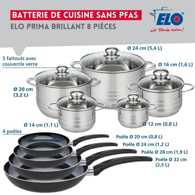 Batterie de cuisine Prima Brillant en aluminium et inox - 12 à 32 cm