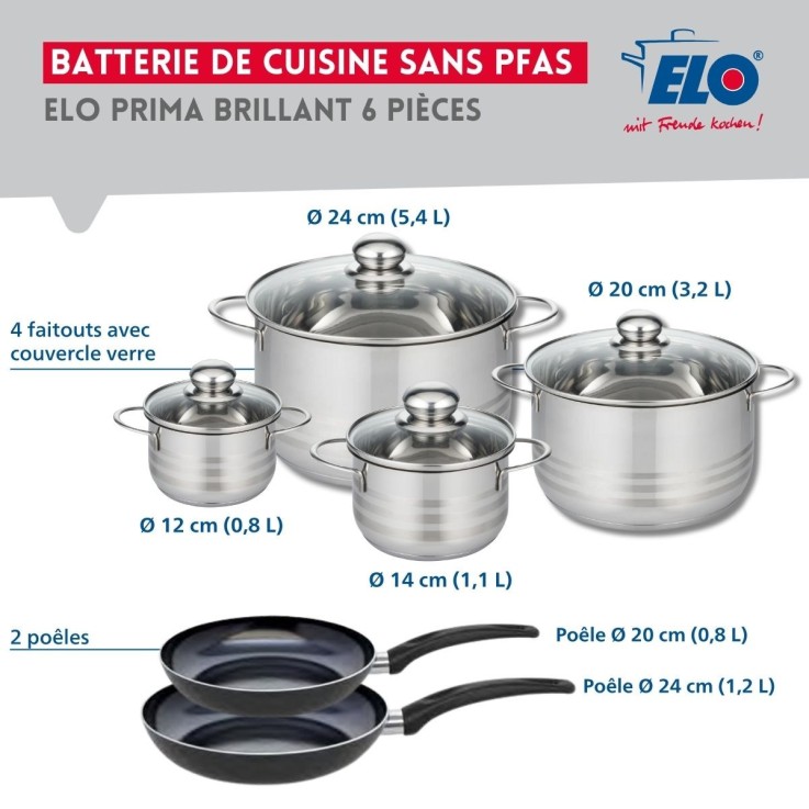 Batterie de cuisine Prima Brillant en aluminium et inox - 6 pièces