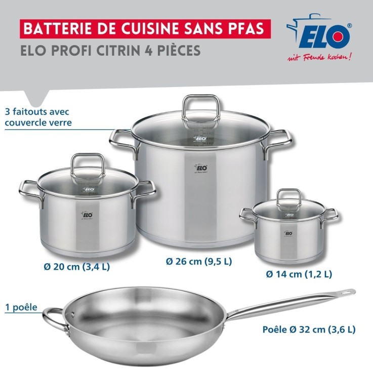 Batterie de cuisine Profi Citrin en inox - 4 pièces