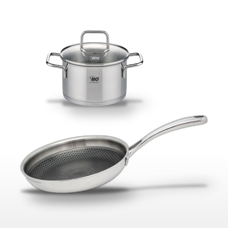 Batterie de cuisine en inox - poêle 24 cm - faitout 12 cm