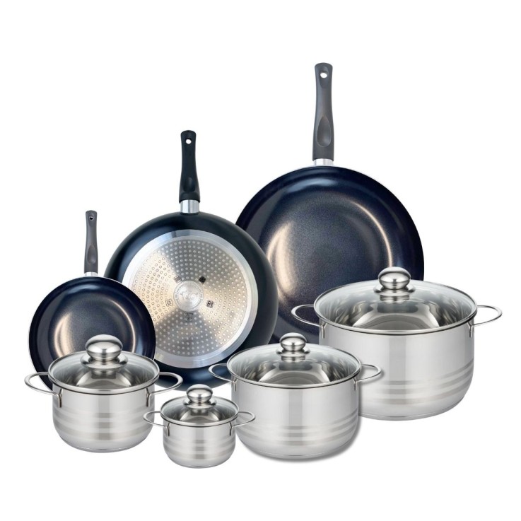 Batterie de cuisine Prima Brillant en aluminium et inox - 7 pièces - noire