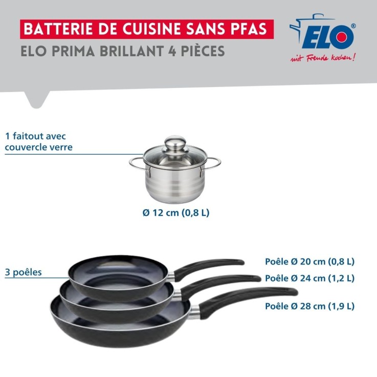 Batterie de cuisine Prima Brillant en aluminium et inox - 20, 24 et 28 cm