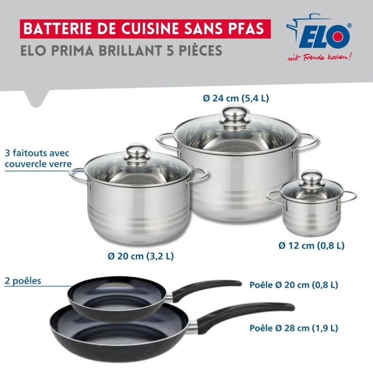 Batterie de cuisine Prima Brillant en aluminium et inox - 5 pièces - noire