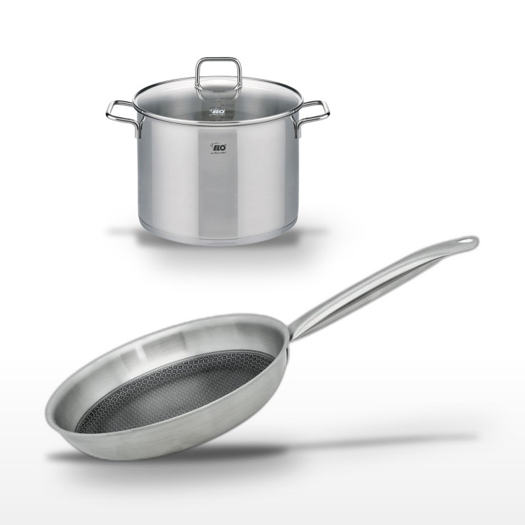 Lot poêle et faitout Relief Solution en inox - 28/26 cm - noir