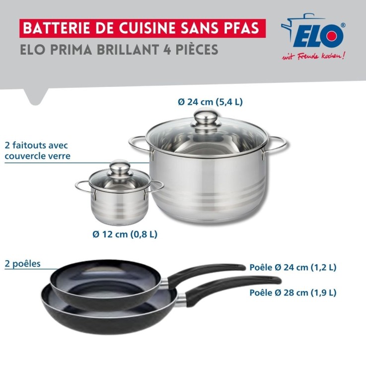 Batterie de cuisine Prima Brillant en aluminium et inox - 4 pièces