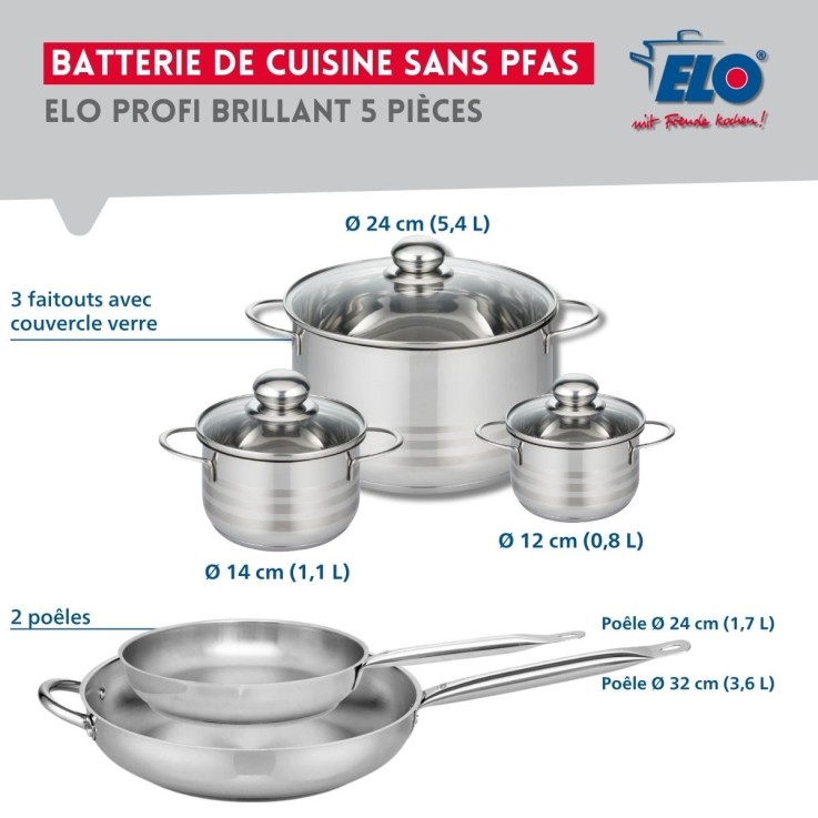 Batterie de cuisine Profi Brillant en inox - 5 pièces - 12 à 32 cm