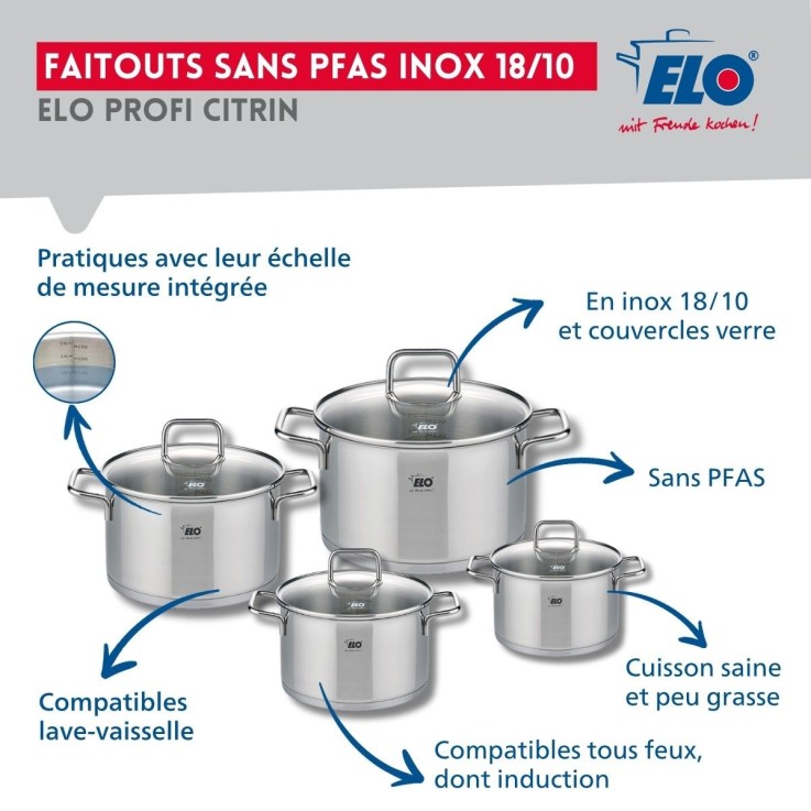 Batterie de cuisine Profi Citrin en inox - 5 pièces - 12 à 24 cm