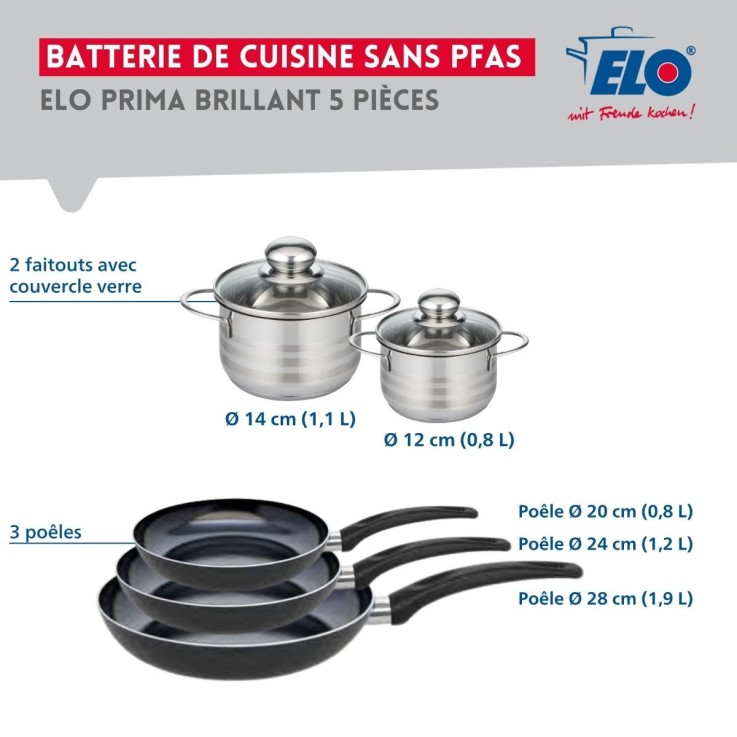 Batterie de cuisine Prima Brillant en aluminium et inox - 5 pièces