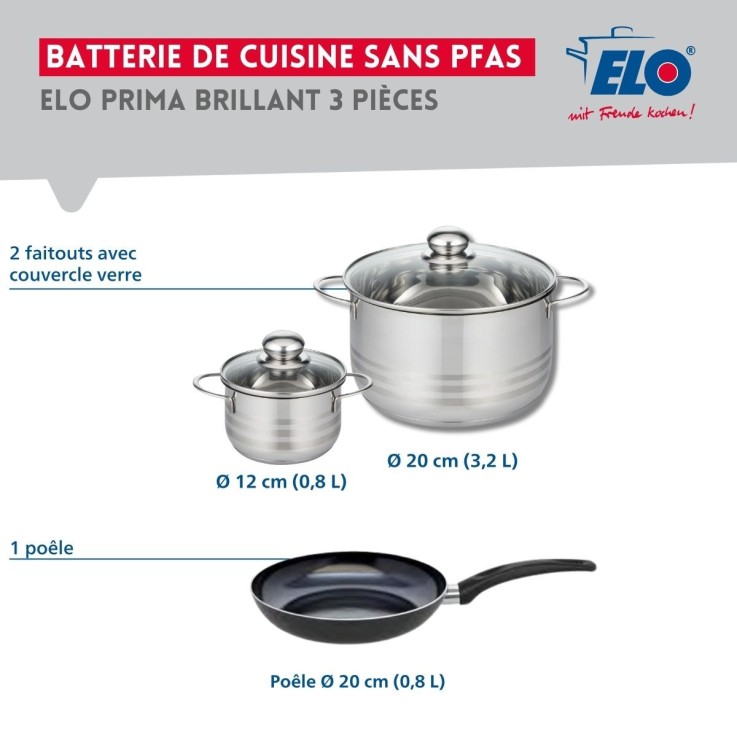 Batterie de cuisine Prima Brillant en aluminium et inox - 12/20 cm - noire