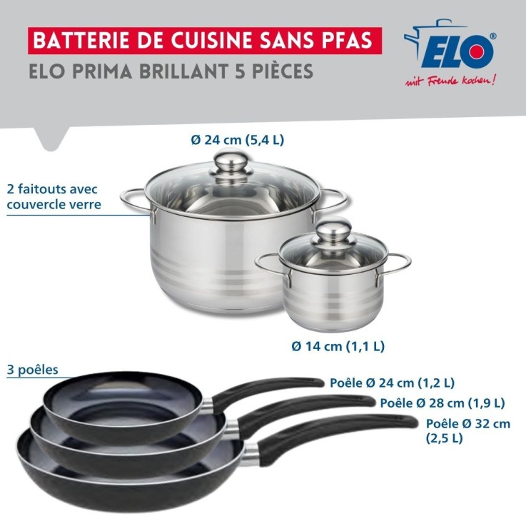 Batterie de cuisine Prima Brillant en aluminium et inox - 5 pièces