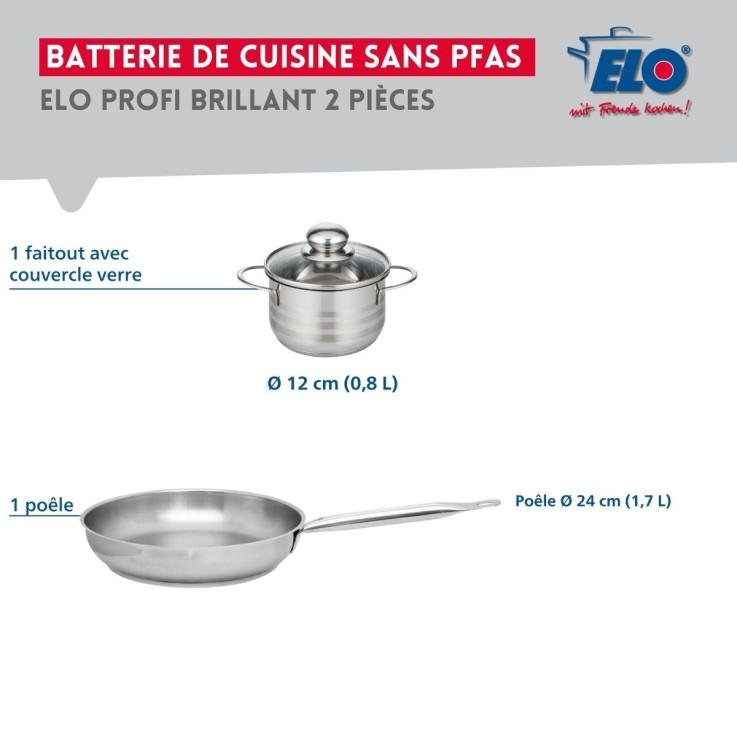Ensemble poêle et faitout Profi Brillant en inox - 24 et 12 cm