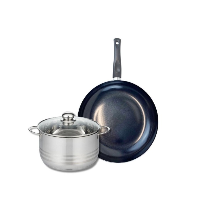 Batterie de cuisine Prima Brillant en aluminium et inox - poêle 32 cm - faitout 24 cm - noire