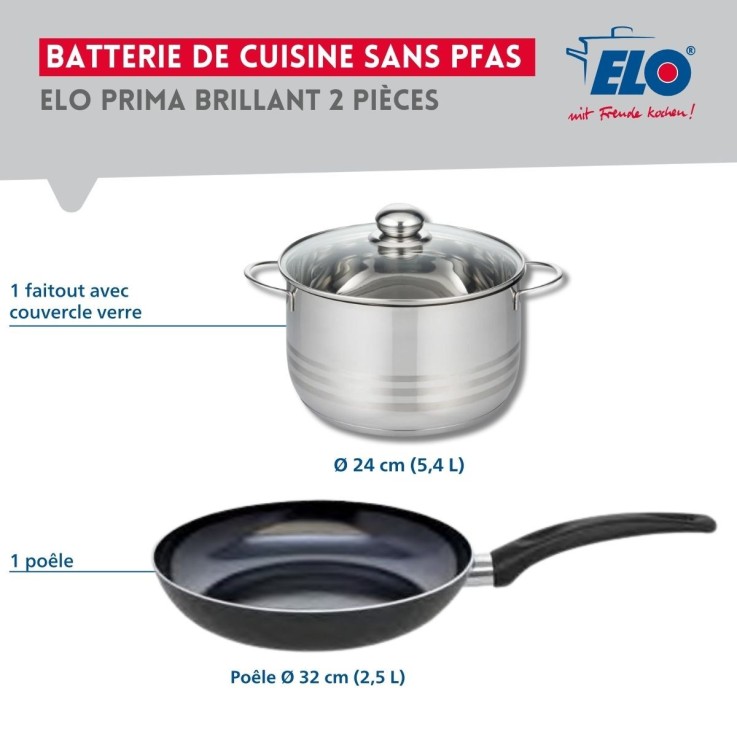 Batterie de cuisine Prima Brillant en aluminium et inox - poêle 32 cm - faitout 24 cm - noire
