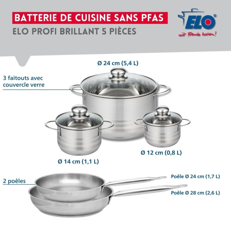 Batterie de cuisine Profi Brillant en inox - 5 pièces
