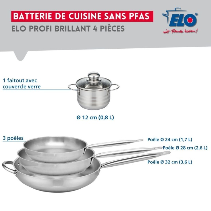Batterie de cuisine Profi Brillant en inox - 24, 28 et 32 cm