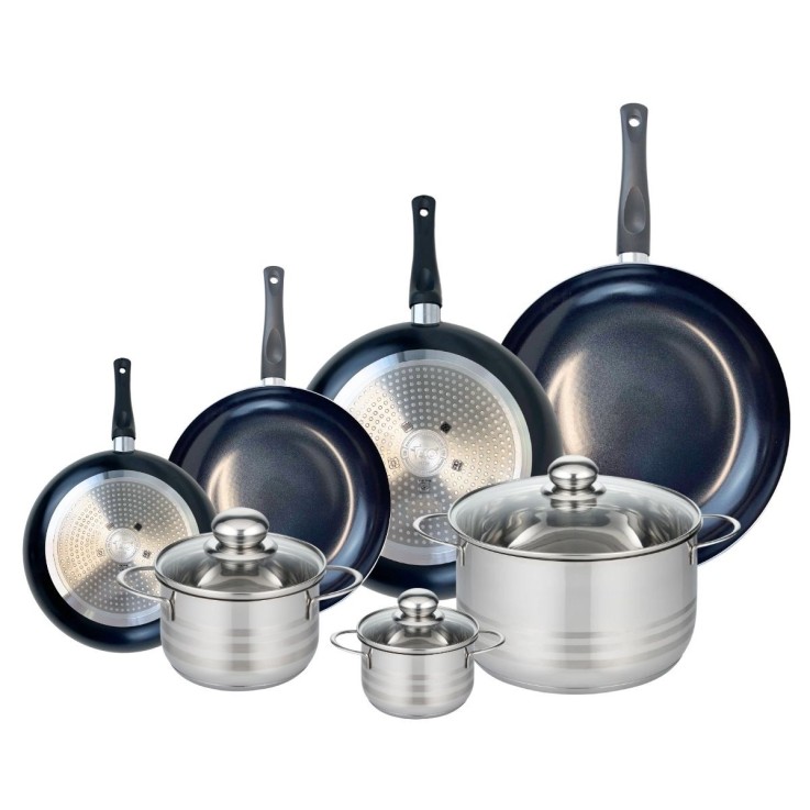 Batterie de cuisine Prima Brillant en aluminium et inox - 7 pièces - noire