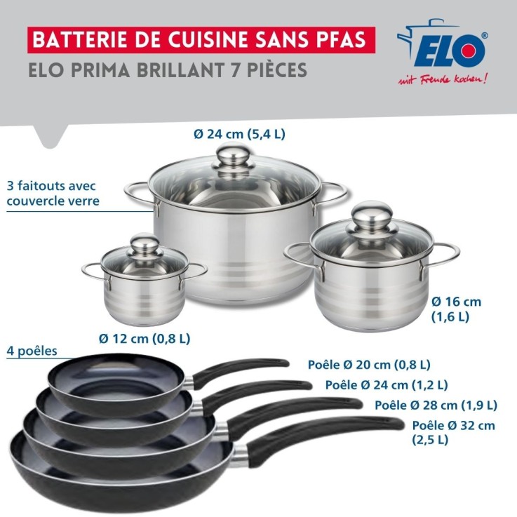 Batterie de cuisine Prima Brillant en aluminium et inox - 7 pièces - noire