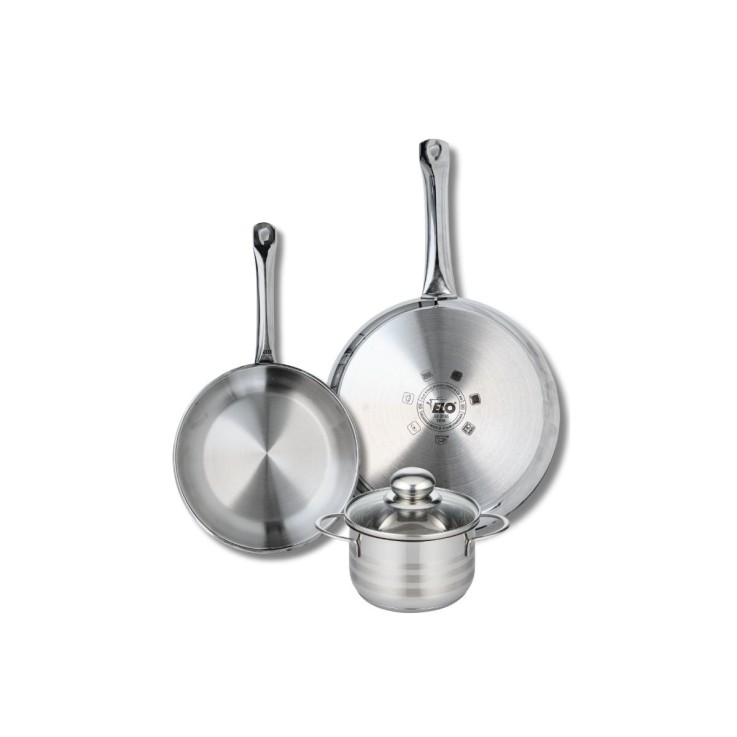 Ensemble de cuisson Profi Brillant en inox - poêles 24/28 cm - faitout 14 cm