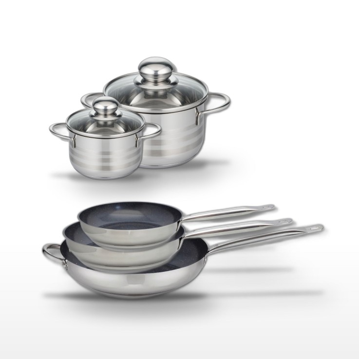 Lot de 3 poêles et 2 faitouts Profi Therm Platinum en inox