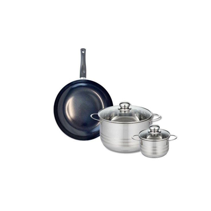 Batterie de cuisine Prima Brillant en aluminium et inox - 12 et 24 cm - noire